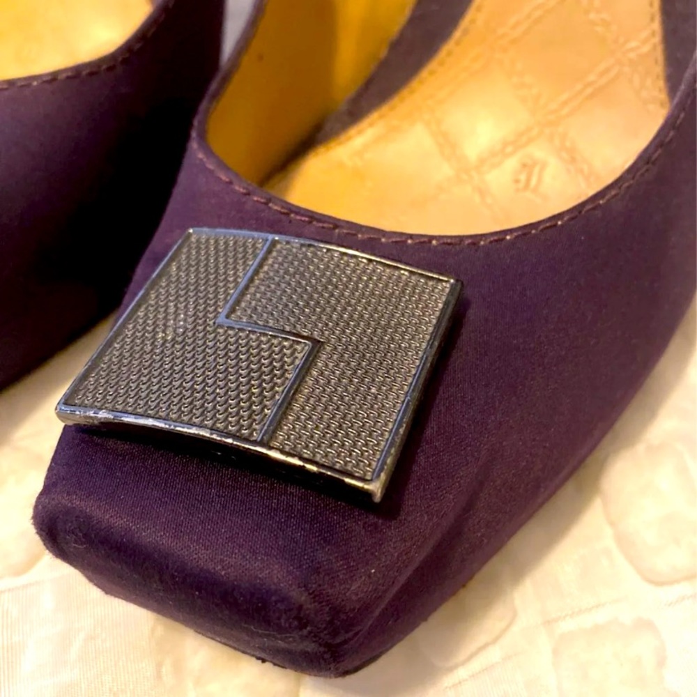 L.A.M.B. Purple satin logo heels - 8.5